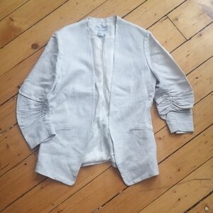 H&M Linen-blend Cream Ruched Sleeve Blazer, 8